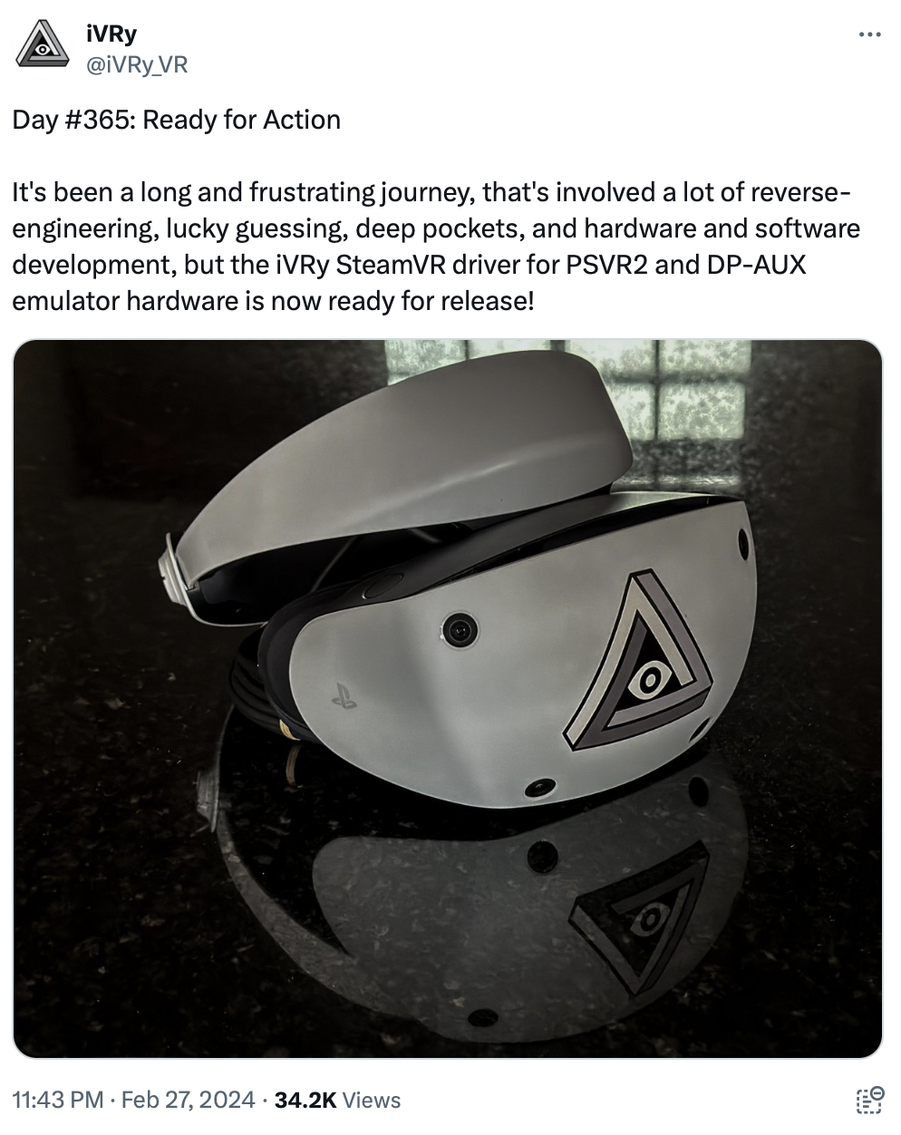 抢在官方之前,第三方串流应用 iVRy 本月内支持索尼 PS VR2 游玩 PC SteamVR 游戏