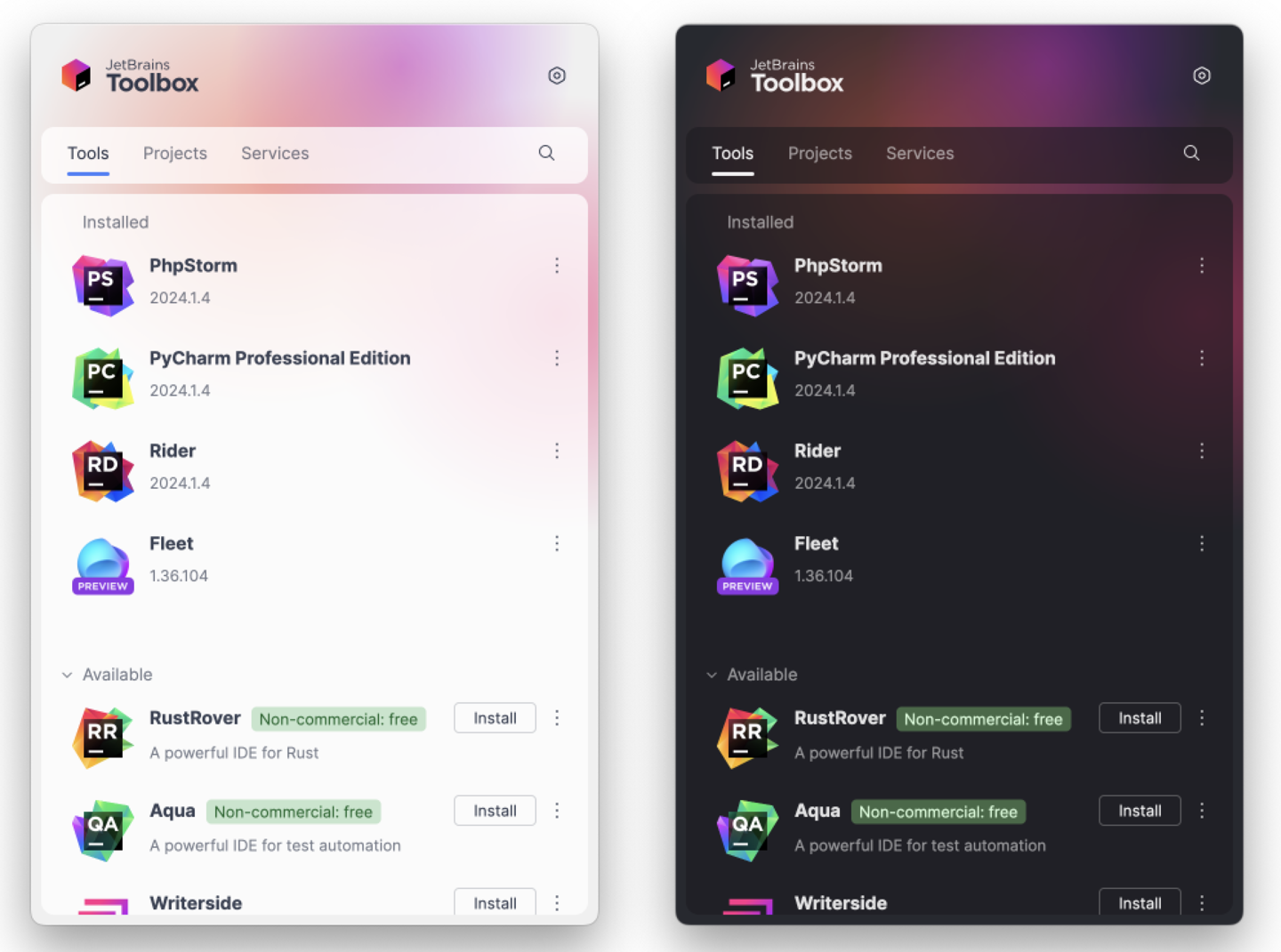 浏览器扩展支持 Gitee,JetBrains Toolbox IDE 工具更新 2.4 版本:界面重新设计