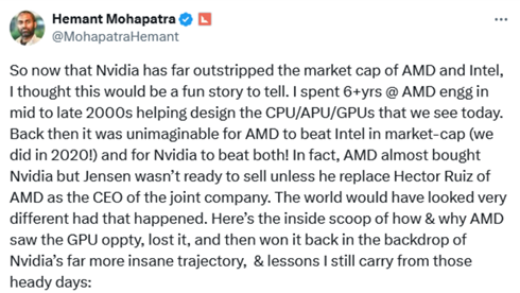 AMD差一点收购英伟达：前工程师自曝内幕 太可惜了！