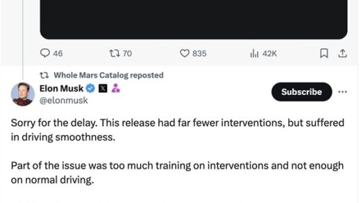 特斯拉FSD新版本推送延迟 马斯克：太多精力放在干预性操作训练