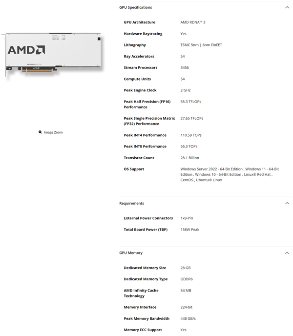 28GB大显存!AMD发布Radeon PRO V710显卡:RX 7700 XT同款Navi 32核心