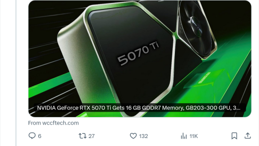 英伟达 RTX 5070 Ti 显卡被曝配 16GB 显存，功耗可能为 285W 或 350W