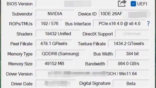 未发布NVIDIA RTX Titan Ada显卡现身！满血AD102芯片、48GB大显存