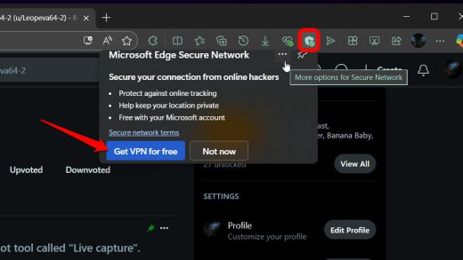 微软Edge测试”免费获取VPN”按钮以吸引Windows 11用户