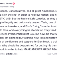 特朗普亲自下场力挺马斯克 购买特斯拉新车反击抵制潮