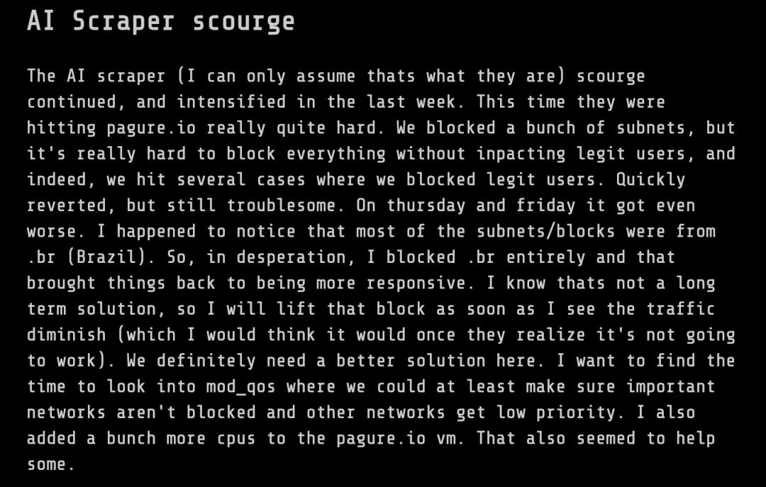 AI爬虫拖垮整个网站，开发者崩溃：禁了整个巴西的访问，才勉强救回来