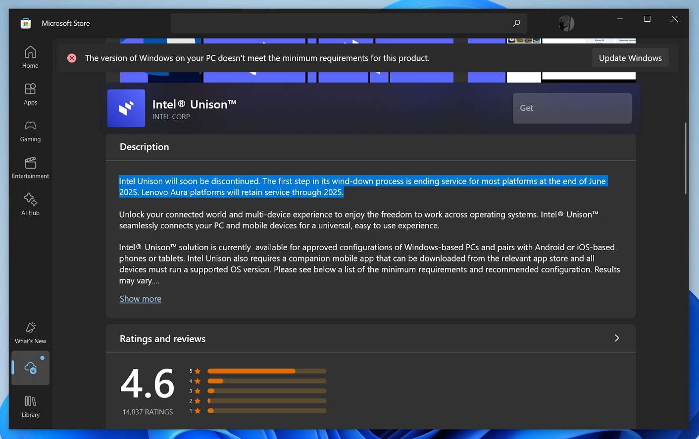 Windows 11上的英特尔Unison应用将于6月终止支持