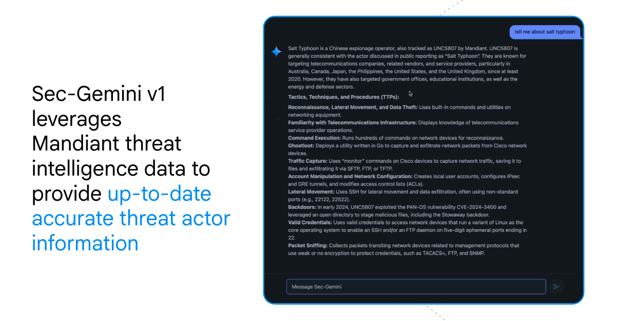 Google宣布推出实验性网络安全模型 Sec-Gemini v1