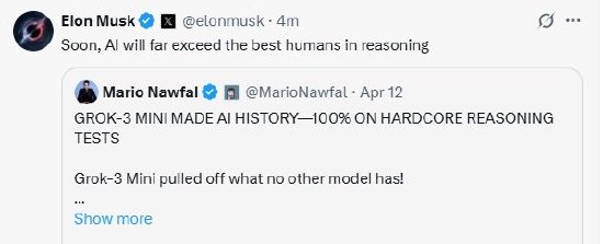 马斯克连发三条人工智能预测：实现完全自动驾驶、推理能力远超人类、预测未来