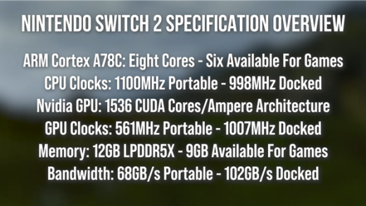 Switch 2完整频率确认！主机模式下CPU 998MHz、GPU 1007MHz