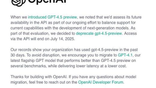 26天倒计时：OpenAI即将关停GPT-4.5Preview API