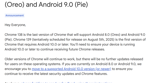 Google Chrome 将终止对两个旧版本 Android 的支持