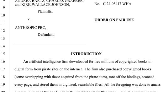 购买图书训练AI不构成侵权！美国AI明星公司赢下重大法律胜利 仍需为下载盗版书支付沉重代价