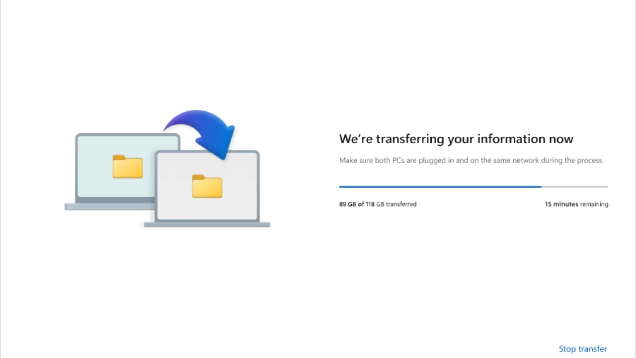 Windows 11 即将允许在安装过程中从旧电脑传输文件