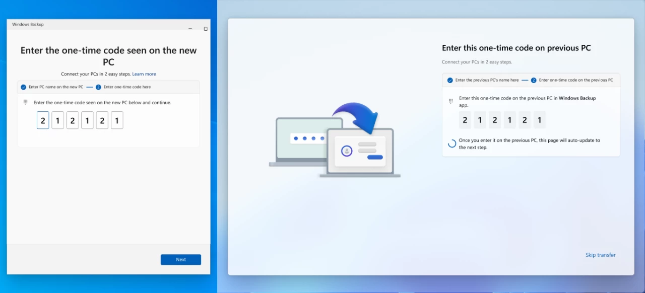 Windows 11 即将允许在安装过程中从旧电脑传输文件