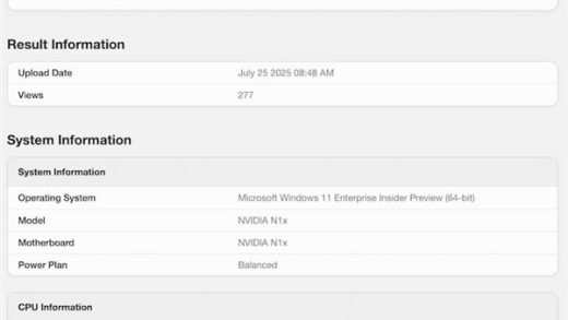 “内置RTX 5070” ！NVIDIA首款N1X笔记本处理器跑分曝光：真正挑战x86的ARM SoC