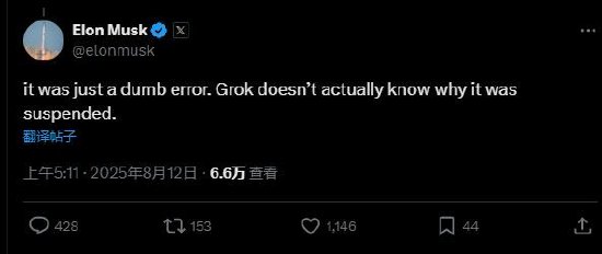 Grok账号一度被封，马斯克回应