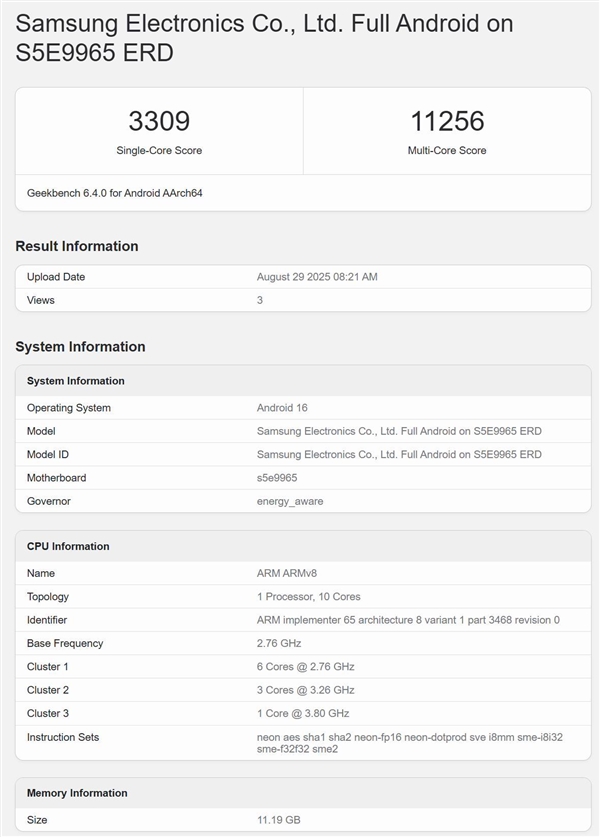 全球首款2nm芯片!三星Exynos 2600跑分出炉:超大核拉到3.8Ghz