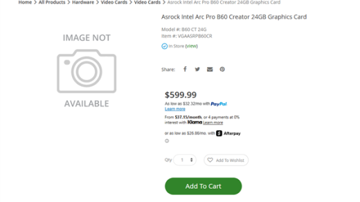 Intel锐炫Pro B60现身电商平台：24GB大显存不到4300元！还是现货