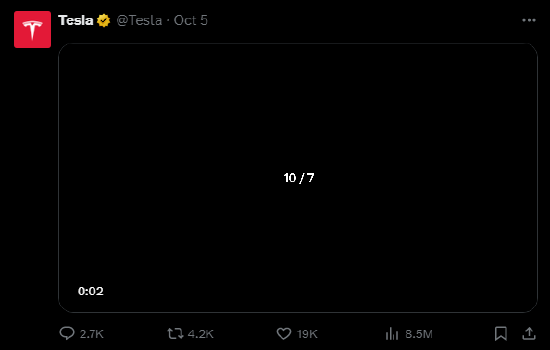 特斯拉发布神秘帖文预告产品发布 带动股价跃升