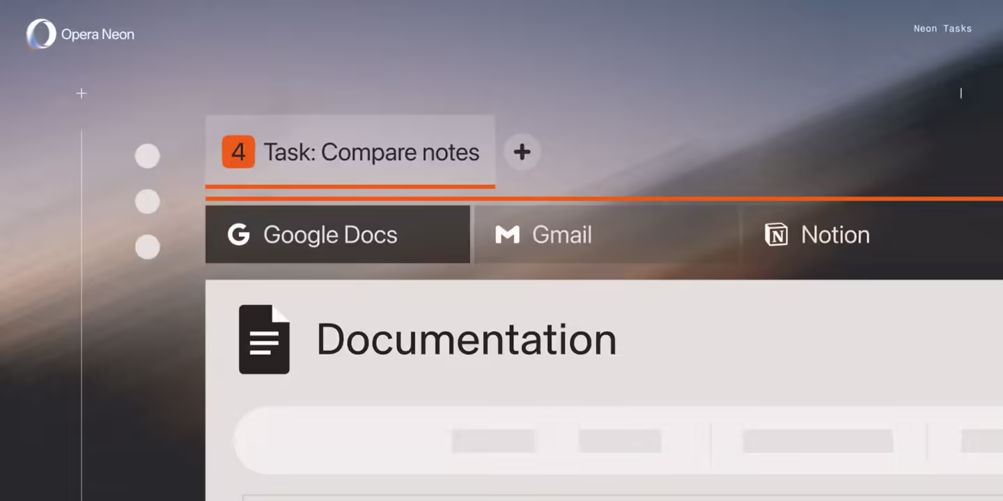 Opera 更新 Neon 浏览器：引入 1 分钟深度研究、支持 AI 操作文档、集成 Gemini 3 Pro