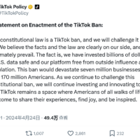 TikTok 挑战拜登政府剥离法案：影响 700 万家企业、1.7 亿人