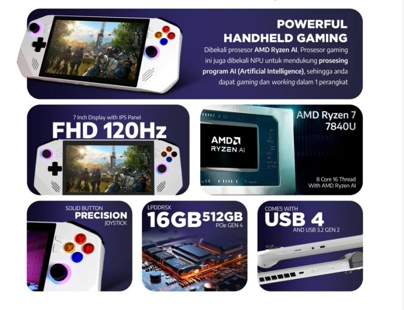 印尼厂商 ADVAN 推出 XPLAY 游戏掌机:R7-7840U、7 英寸屏幕、50Wh 电池 掌机配置