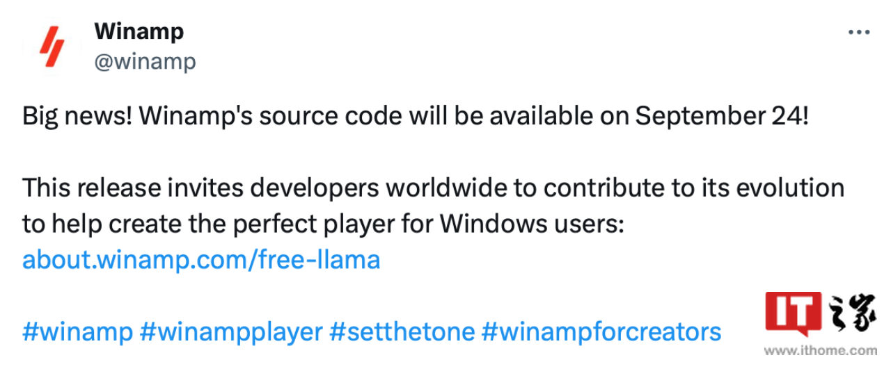 经典音乐播放器 Winamp 宣布 9 月 24 日开放 Windows 端源代码