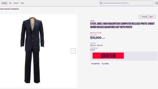 乔布斯 1984 年在 Macintosh 广告中所穿西装将被拍卖，预估成交价高达 3 万美元