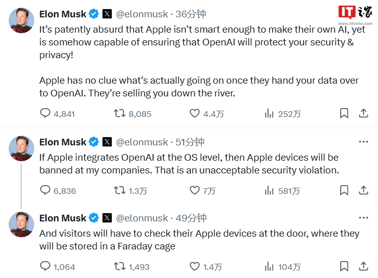 马斯克炮轰苹果不够聪明,OpenAI 怒怼回击并强调 ChatGPT 隐私及安全性