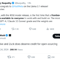 马斯克与扎克伯格终于对上眼了：AI 大模型 Llama 3.1 开源值得赞扬