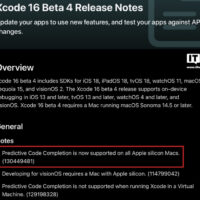 Xcode 16 Beta 4 代码补全适配所有苹果芯片 Mac，不再限制 16GB 内存