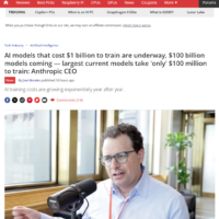 Anthropic 首席执行官：未来三年内，AI 大模型训练成本将上升至百亿甚至千亿美元