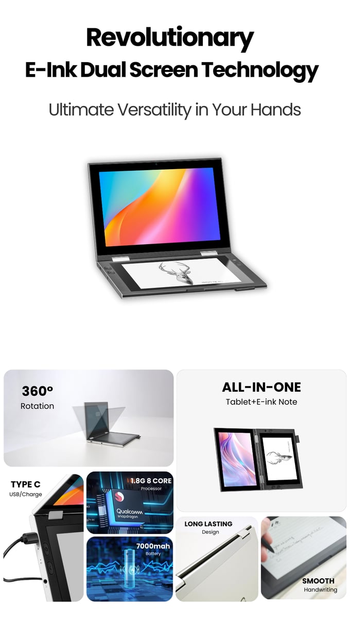 OKPad 双屏平板开启众筹:IPS + E-Ink 双屏、360° 翻转,199 美元起 产品介绍