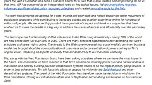 使命完成，万维网基金会宣布关闭