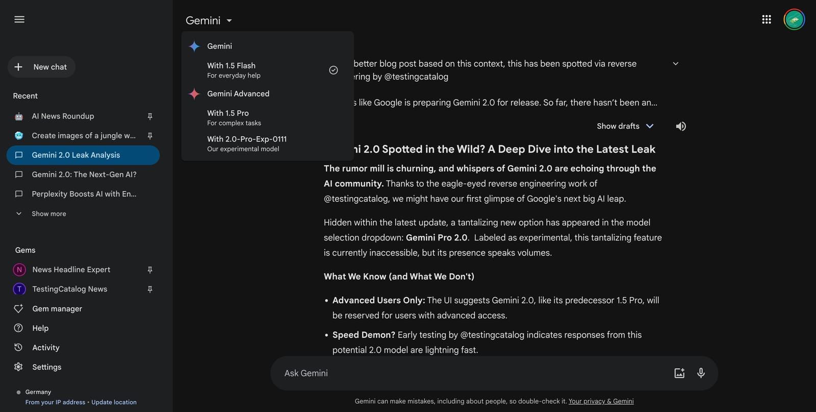 谷歌 Gemini 2.0 AI 模型现踪迹，响应速度更快