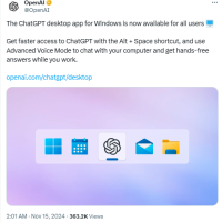 OpenAI 桌面版 ChatGPT 应用登陆微软 Windows，支持拍照识别及语音交流