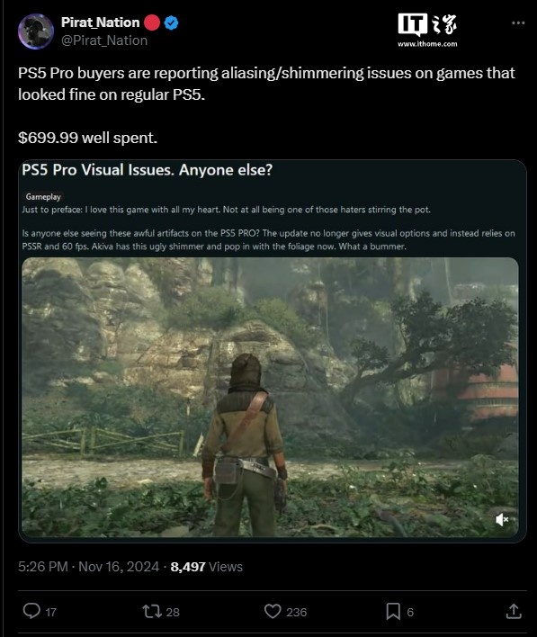 索尼 PS5 Pro 运行部分游戏会出现画面瑕疵,PSSR 技术被指是元凶 索尼 PS5 Pro 运行部分游戏会出现画面瑕疵,PSSR 技术被指是元凶