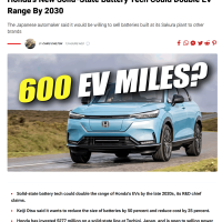 本田固态电池5年内量产上车：续航提升2倍 一次行驶近1000公里