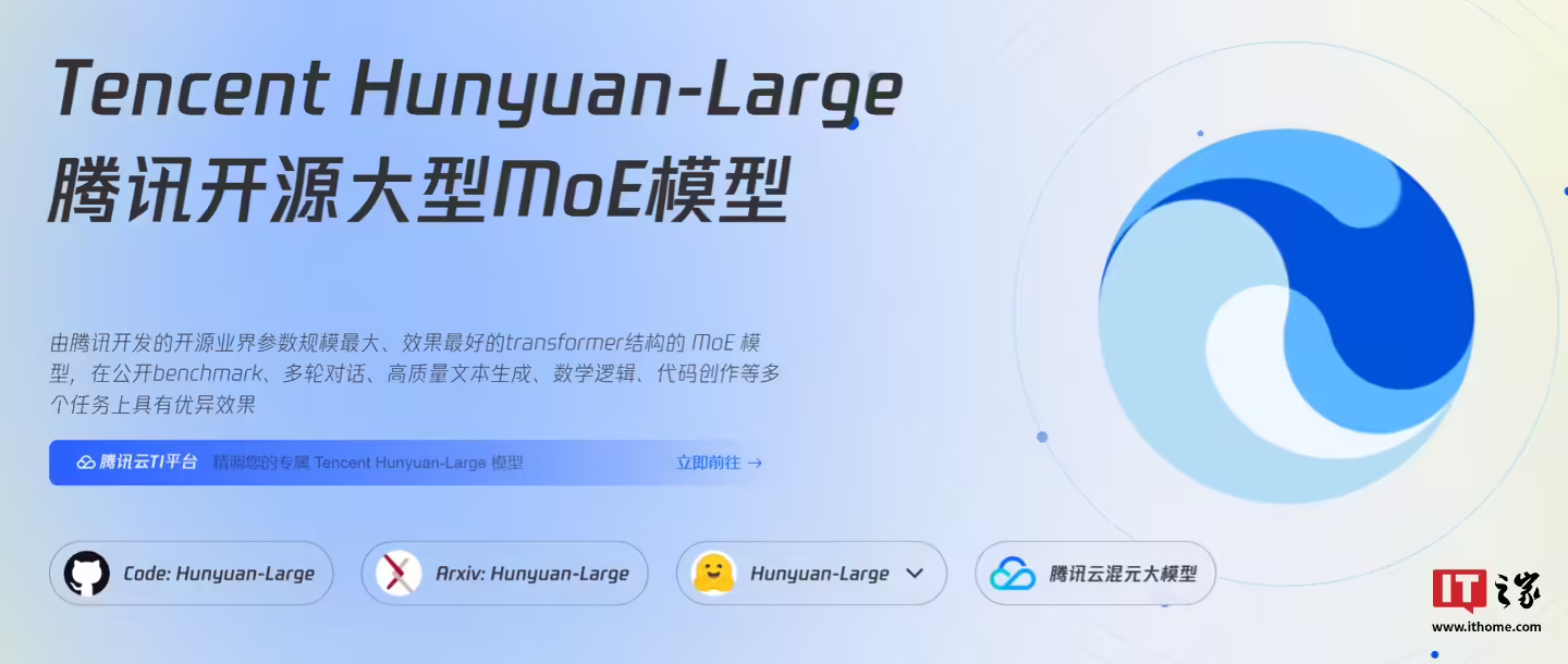 腾讯推出 Hunyuan-Large 大模型：389B 总参数，业界已开源基于 Transformer 的最大 MoE 模型