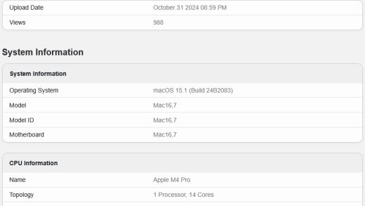苹果 M4 Pro 芯片跑分曝光：单核比 M3 Pro 高 25%、多核高 45%