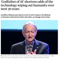 “AI 教父”杰弗里・辛顿：30 年内人工智能致人类灭亡几率达 10%~20%