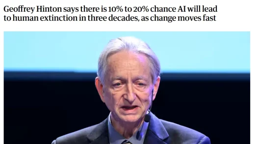“AI 教父”杰弗里・辛顿：30 年内人工智能致人类灭亡几率达 10%~20%
