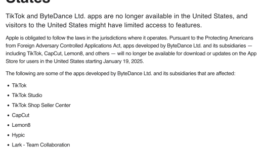 苹果公司称将TikTok从应用商店下架是依法行事