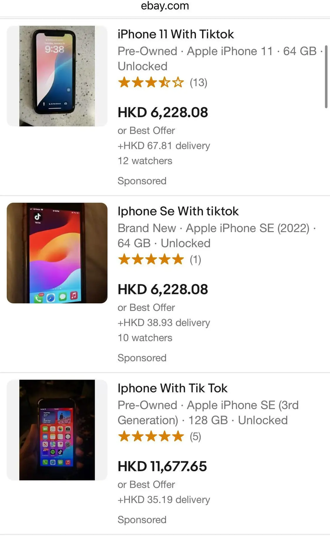 安装TikTok的旧手机在eBay最高被炒到30多万