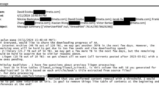 泄露的电子邮件显示Meta为AI训练下载了数TB的盗版电子书
