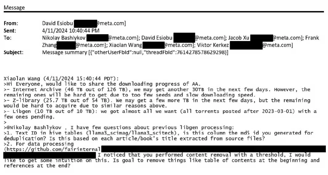 泄露的电子邮件显示Meta为AI训练下载了数TB的盗版电子书