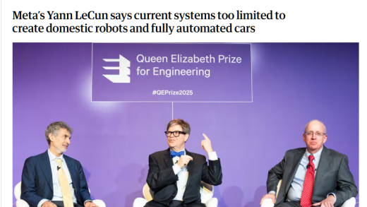 Meta 首席 AI 科学家杨立昆最新观点：现有技术难以支撑家用机器人和自动驾驶汽车
