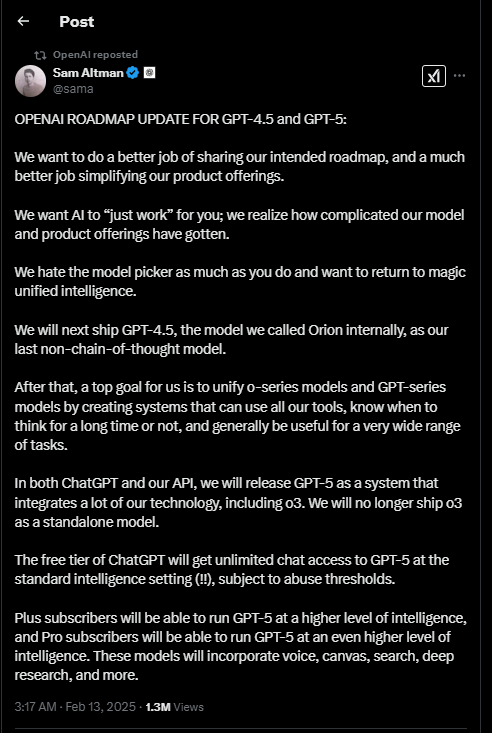 Altman称OpenAI即将发布新的GPT-4.5模型