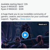 AMD最强游戏和生产力CPU！锐龙9 9950X3D、9900X3D售价公布：中国首发价5599元、4599元